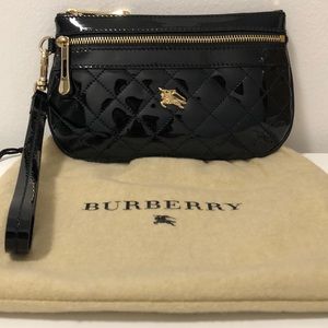 Burberry black patent leather wristlet